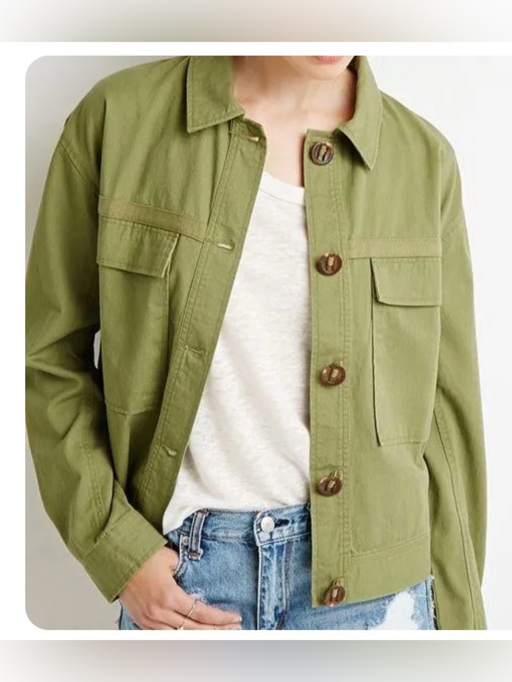 life in progress Olive Green Military Field Jacket with Button Front